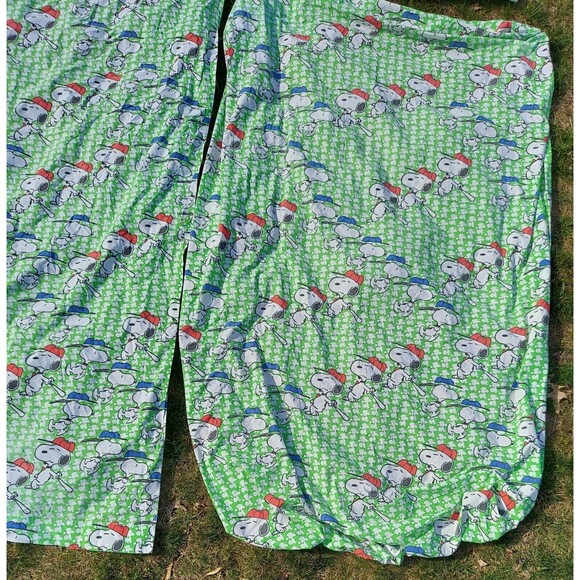 Snoopy Baseball Green White Twin Fitted Flat Pillow Sheet Set Vintage c. 1958 - Picture 8 of 14